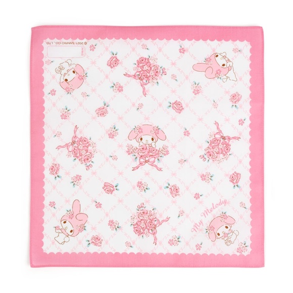 NEW NWT Sanrio My Melody Kawaii Rose Floral Handkerchief Pink Girly 100% Cotton - Picture 1 of 4